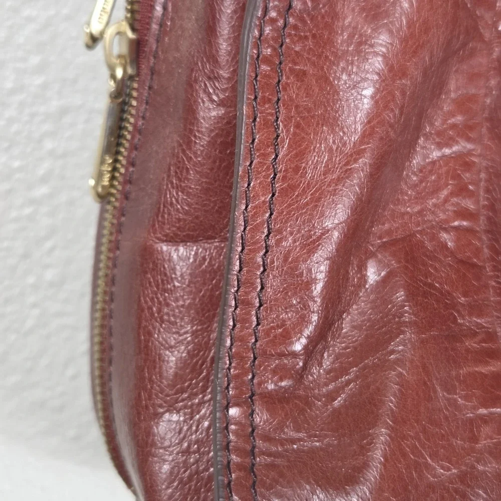 HOBO International Cognac Brown Leather Shoulder Bag Floral Lining Slouchy
